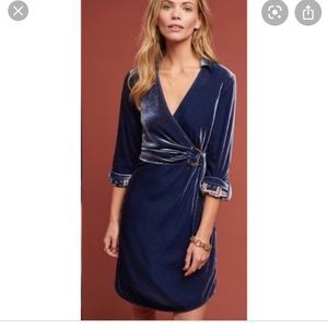 Anthropologie navy velvet dress